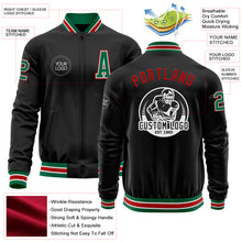 Load image into Gallery viewer, Custom Black Kelly Green-Red Bomber Varsity Letterman Zipper Jacket