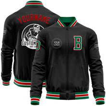 Load image into Gallery viewer, Custom Black Kelly Green-Red Bomber Varsity Letterman Zipper Jacket