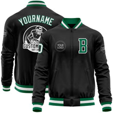 Load image into Gallery viewer, Custom Black Kelly Green-White Bomber Varsity Letterman Zipper Jacket