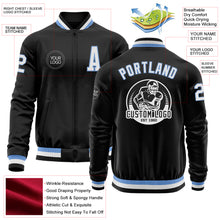 Load image into Gallery viewer, Custom Black Light Blue-White Bomber Varsity Letterman Zipper Jacket