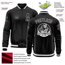 Load image into Gallery viewer, Custom Black White Bomber Varsity Letterman Zipper Jacket