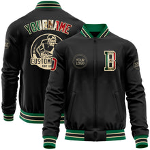 Load image into Gallery viewer, Custom Black Vintage Mexican Flag Cream-Kelly Green Bomber Varsity Letterman Zipper Jacket