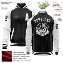 Load image into Gallery viewer, Custom Black White Bomber Varsity Letterman Two Tone Zipper Jacket