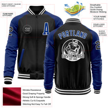 Load image into Gallery viewer, Custom Black Royal-White Bomber Varsity Letterman Two Tone Zipper Jacket
