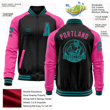 Load image into Gallery viewer, Custom Black Teal-Pink Bomber Varsity Letterman Two Tone Zipper Jacket
