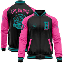 Load image into Gallery viewer, Custom Black Teal-Pink Bomber Varsity Letterman Two Tone Zipper Jacket