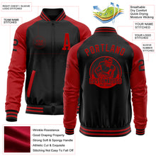 Load image into Gallery viewer, Custom Black Red Bomber Varsity Letterman Two Tone Zipper Jacket
