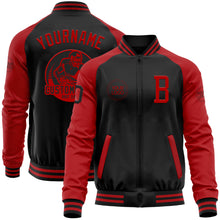 Load image into Gallery viewer, Custom Black Red Bomber Varsity Letterman Two Tone Zipper Jacket