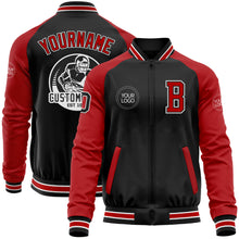 Load image into Gallery viewer, Custom Black Red-White Bomber Varsity Letterman Two Tone Zipper Jacket