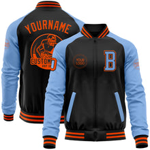 Load image into Gallery viewer, Custom Black Orange-Light Blue Bomber Varsity Letterman Two Tone Zipper Jacket