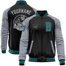 Load image into Gallery viewer, Custom Black Teal-Gray Bomber Varsity Letterman Two Tone Zipper Jacket