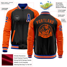 Load image into Gallery viewer, Custom Black Royal-Orange Bomber Varsity Letterman Two Tone Zipper Jacket