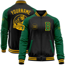 Load image into Gallery viewer, Custom Black Gold-Kelly Green Bomber Varsity Letterman Two Tone Zipper Jacket