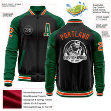 Load image into Gallery viewer, Custom Black Orange-Kelly Green Bomber Varsity Letterman Two Tone Zipper Jacket