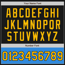 Load image into Gallery viewer, Custom Black Gold-Powder Blue Bomber Varsity Letterman Two Tone Zipper Jacket