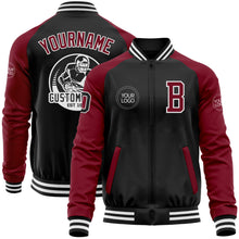 Load image into Gallery viewer, Custom Black Crimson-White Bomber Varsity Letterman Two Tone Zipper Jacket
