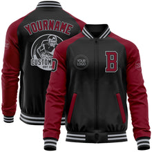 Load image into Gallery viewer, Custom Black Crimson-Gray Bomber Varsity Letterman Two Tone Zipper Jacket