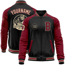 Load image into Gallery viewer, Custom Black City Cream-Crimson Bomber Varsity Letterman Two Tone Zipper Jacket