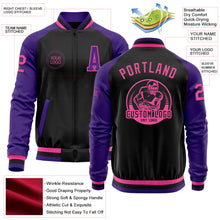 Load image into Gallery viewer, Custom Black Pink-Purple Bomber Varsity Letterman Two Tone Zipper Jacket