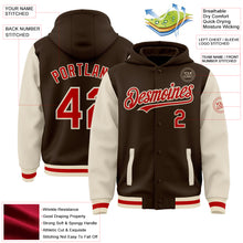 Load image into Gallery viewer, Custom Brown Red-Cream Bomber Full-Snap Varsity Letterman Two Tone Hoodie Jacket
