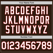 Load image into Gallery viewer, Custom Brown White-Red Bomber Full-Snap Varsity Letterman Two Tone Hoodie Jacket