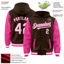 Load image into Gallery viewer, Custom Brown White-Pink Bomber Full-Snap Varsity Letterman Two Tone Hoodie Jacket