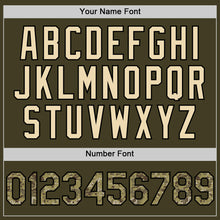 Load image into Gallery viewer, Custom Olive Camo Black-Cream Bomber Full-Snap Varsity Letterman Salute To Service Hoodie Jacket