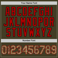 Load image into Gallery viewer, Custom Olive Camo Red-Black Bomber Full-Snap Varsity Letterman Salute To Service Hoodie Jacket