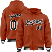Load image into Gallery viewer, Custom Texas Orange Black-White Bomber Full-Snap Varsity Letterman Hoodie Jacket