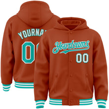 Load image into Gallery viewer, Custom Texas Orange Aqua-White Bomber Full-Snap Varsity Letterman Hoodie Jacket