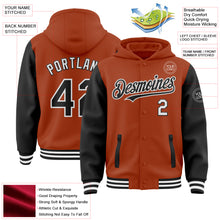 Load image into Gallery viewer, Custom Texas Orange Black-White Bomber Full-Snap Varsity Letterman Two Tone Hoodie Jacket