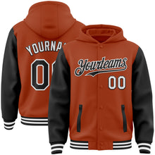 Load image into Gallery viewer, Custom Texas Orange Black-White Bomber Full-Snap Varsity Letterman Two Tone Hoodie Jacket
