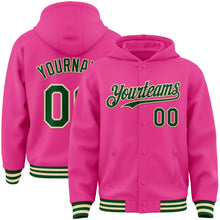 Load image into Gallery viewer, Custom Pink Green-Cream Bomber Full-Snap Varsity Letterman Hoodie Jacket