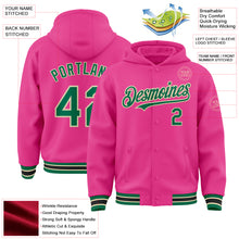 Load image into Gallery viewer, Custom Pink Kelly Green-Cream Bomber Full-Snap Varsity Letterman Hoodie Jacket