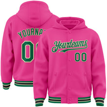Load image into Gallery viewer, Custom Pink Kelly Green-Cream Bomber Full-Snap Varsity Letterman Hoodie Jacket