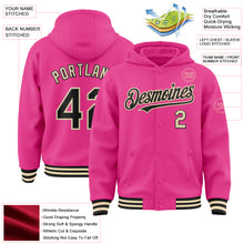 Load image into Gallery viewer, Custom Pink Black-Cream Bomber Full-Snap Varsity Letterman Hoodie Jacket