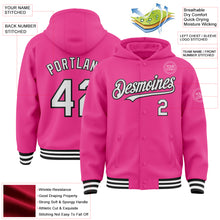 Load image into Gallery viewer, Custom Pink White-Black Bomber Full-Snap Varsity Letterman Hoodie Jacket