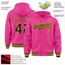 Load image into Gallery viewer, Custom Pink Black-Gold Bomber Full-Snap Varsity Letterman Hoodie Jacket