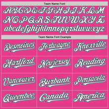 Load image into Gallery viewer, Custom Pink Black-Light Blue Bomber Full-Snap Varsity Letterman Hoodie Jacket