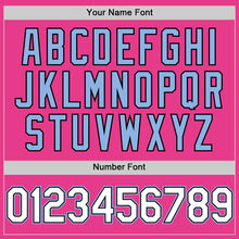 Load image into Gallery viewer, Custom Pink Black-Light Blue Bomber Full-Snap Varsity Letterman Hoodie Jacket