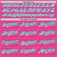 Load image into Gallery viewer, Custom Pink Navy-Light Blue Bomber Full-Snap Varsity Letterman Hoodie Jacket