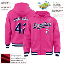 Load image into Gallery viewer, Custom Pink Navy-White Bomber Full-Snap Varsity Letterman Hoodie Jacket
