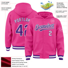 Load image into Gallery viewer, Custom Pink Purple-White Bomber Full-Snap Varsity Letterman Hoodie Jacket