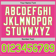 Load image into Gallery viewer, Custom Pink Neon Green-White Bomber Full-Snap Varsity Letterman Hoodie Jacket