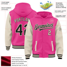Load image into Gallery viewer, Custom Pink Black-Cream Bomber Full-Snap Varsity Letterman Two Tone Hoodie Jacket