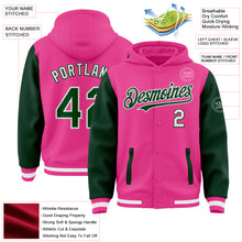 Load image into Gallery viewer, Custom Pink Green-White Bomber Full-Snap Varsity Letterman Two Tone Hoodie Jacket