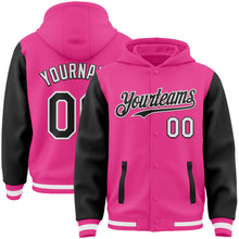 Load image into Gallery viewer, Custom Pink Black-White Bomber Full-Snap Varsity Letterman Two Tone Hoodie Jacket