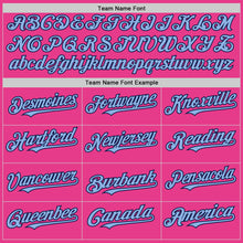 Load image into Gallery viewer, Custom Pink Light Blue-Navy Bomber Full-Snap Varsity Letterman Two Tone Hoodie Jacket