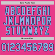 Load image into Gallery viewer, Custom Pink Light Blue-Navy Bomber Full-Snap Varsity Letterman Two Tone Hoodie Jacket