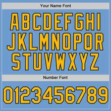 Load image into Gallery viewer, Custom Light Blue Gold-Black Bomber Full-Snap Varsity Letterman Hoodie Jacket